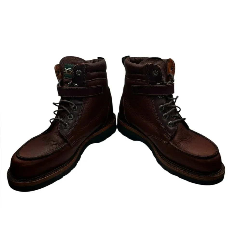 Vintage 1990s Lucchese Sport Leather Hiking Boots USA Made Mens 8.5B Brown